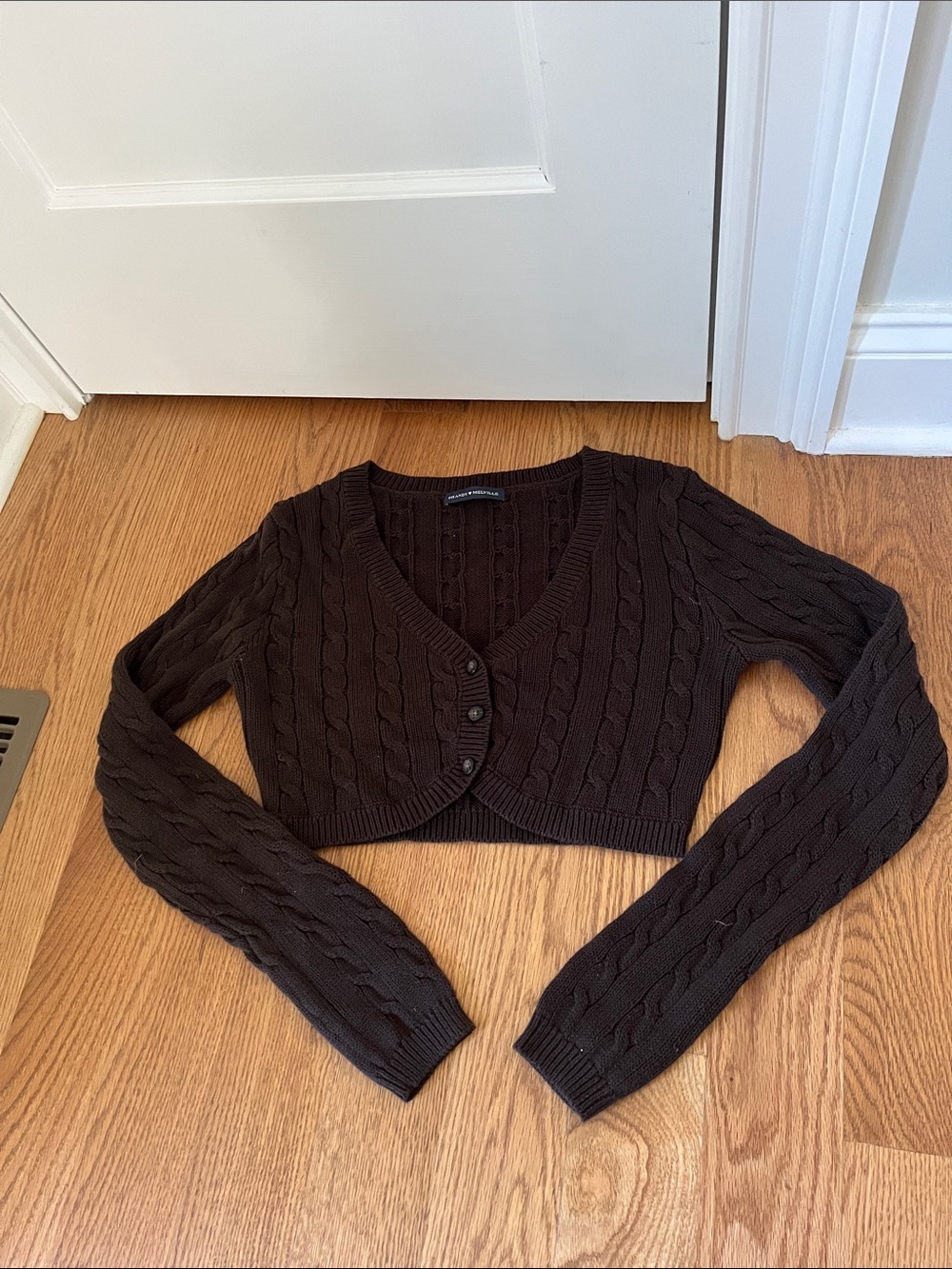 Brandy Melville Brown Cropped Cable-Knit Cardigan